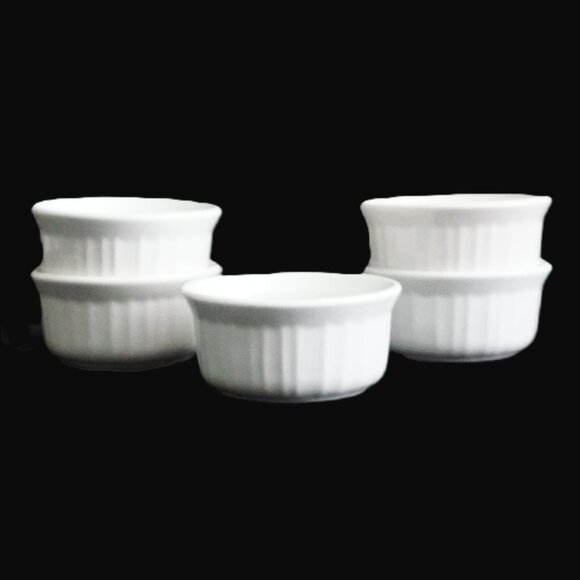 Corning Ware French White Set of 5 Ramekins Vintage Stoneware 7 oz - Picture 2 of 9
